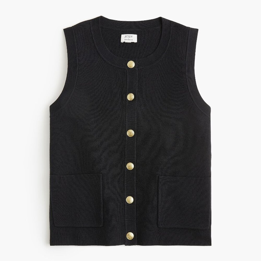 J. Crew Factory Black Sweater Vest with Gold Buttons
